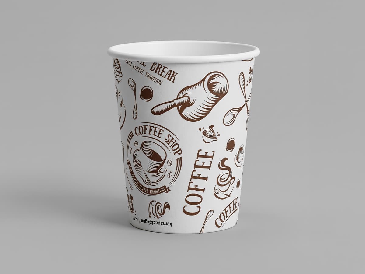 Papierbecher 3 oz, bedruckt mit Kaffeemotiven
