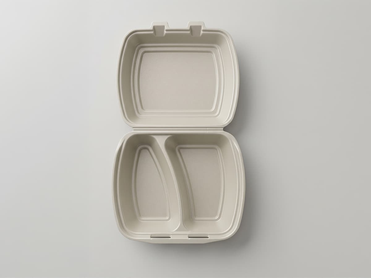Food container with two compartments, open